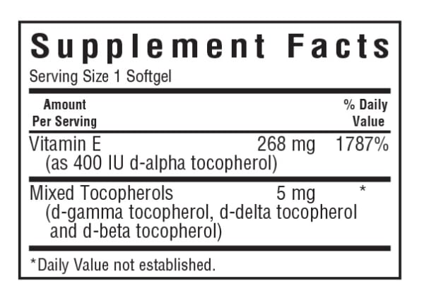 Bluebonnet’s Vitamin E 268 mg (400 IU) Mixed supplement facts